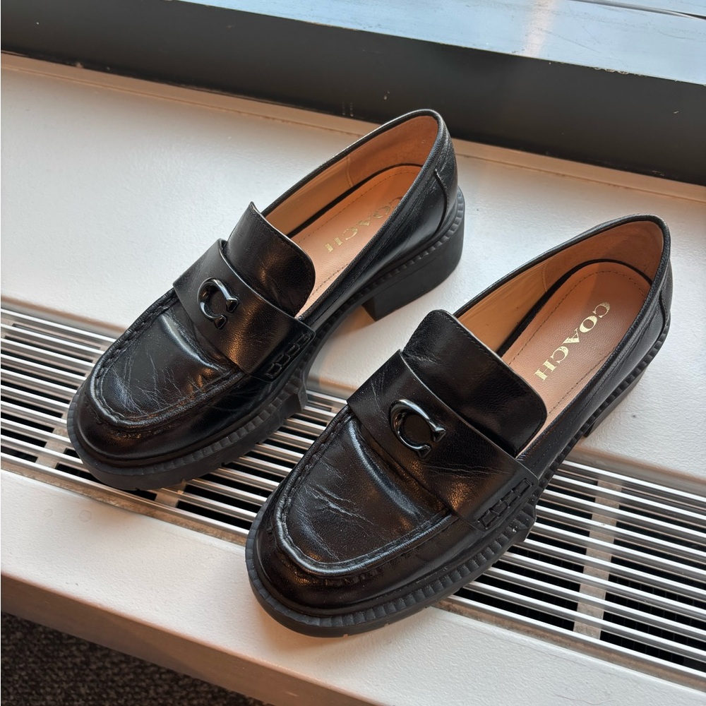 Coach Black Chunky Loafers with Modern Platform - Picture 3 of 4